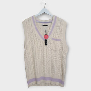 Mixology Decker Vest Womens Small Lilac Cable Knit Oversized Preppy Y2K Sweater